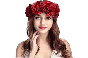 YSTrillion Guirnalda Floral Diadema De Rosas Rojas Diadema Con Corona De Flores para Bodas,Fiestas,Halloween,Navidad Hoto Props(Rojo)
