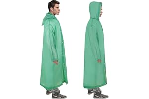 welsberg Raincoat Rain Poncho with Hood and Sleeves Reusable Waterproof Rainwear for Adults Unisex, Green, one Size
