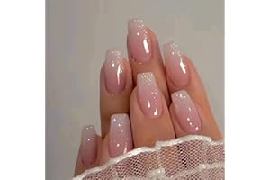 SUNDRERFECT Unghie Finte Rosa, Adesive, Corte, 24 Pezzi - Quadrato Corto, French Da Incollare Con Colla, Arte Per Unghie In Acrilico Per Donna, Ragazze, Ballerina