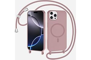 SLWYF Magnetische Handykette für iPhone 16 Pro Max Hülle mit Band, Handyhülle Kompatibel mit MagSafe, Silikon Seil Necklace Handyhülle PU Stoßfest mit Abnehmbar Kordel zum Umhängen Case - Sandpulver