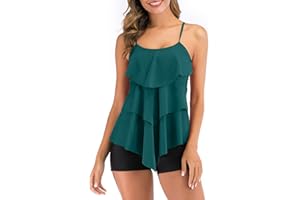 FLYILY Women 2 Piece Tankini Swimsuits Flounce Printed Top with Boyshorts Plus Size Swimwear Bathing Suit