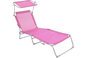 NORDIQ LET'S MAKE HOME NORDIQ - Tumbona Plegable - Tumbona con Parasol – Tumbonas Jardin Exterior Reclinables con Respaldo Ajustable – Tumbonas de Acero 19 mm para Terraza y Piscina - Ligera y Resistente - Rosa