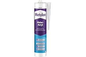 Metylan Maler-Acryl Wand & Decke, für innen und außen, für bewegungsarme Fugen, einfache Handhabung, überstreichbar, Weiß, 1x300ml