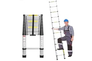 RIGOGO Escalera telescópica de 5 m, escalera plegable de aluminio, extensible, escalera deslizante de aluminio antideslizante, multiusos, capacidad de carga de 150 kg, EN131