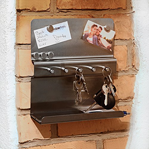 Relaxdays Edelstahl Schlüsselleiste Memo Board, Magnet und Haken - 2