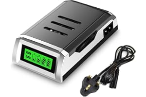 CITYORK Battery Charger for AA AAA Rechargeable Batteries 4-slot LCD Display Battery Charger With Charging Cable-Faster Charging (Black)