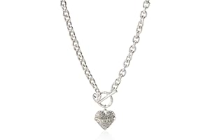 GUESS Women's Toggle Logo Charm Necklace, Silver, One Size, One Size, Glass