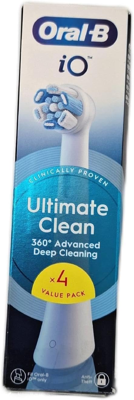 Oral-B iO Ultimate Clean Lot de 4 recharges originales blanches | Têtes de rechange pour brosses à dents électriques Oral B iO, élimination de la plaque bactérienne, nettoyage en profondeur