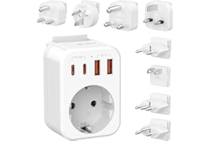 JSVER Adaptateur Prise Universelle avec USB C(PD 20W), Adaptateur Voyage Mondial avec Type B/G/C/A/I/M/J/L Prise pour France vers UK/Suisse/USA/Italie/Australie/Chine/Japon/Afrique du Sud-Blanc