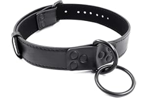 KOME WAIREY Women and Men's Punk Style Black Leather Choker Collar with Chain Leash, Gothic O-rings Choker Necklace for Ladies