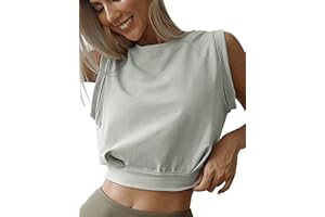 Tuopuda Damska koszulka do jogi krótki top treningowy damskie koszulki sportowe okrągły dekolt bez rękawów na co dzień sportowe koszulki do jogi biegania siłowni treningu