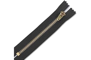 TRIMMING SHOP YKK Closed End Nylon Black Zipper, Heavy Duty Sewing Zipper Golden Brass Teeth/Head Durable Zip for Denim Clothes, Jeans, Trousers, Purses, 5 Inch (13cm), 1pc