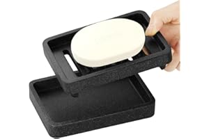 ‎LUXSPIRE Luxspire Doppelschichtig Abnehmbar Seifenschale, Elegant Harz Kies-Textur Seifenhalter Schnell Trockend Seifenbox Seifenablage Gehäuse für Küche, Bad, Dusche - Kies Schwarz