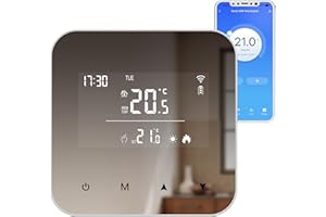 Vaconoff Thermostat Connecté A Pile, Thermostat Chaudiere Gaz 2 Fils, WiFi Intelligent, Programmation, 3XAAA Batterie Ou USB Alimenté,Compatible avec Alexa Et Google Assistant, Surface Miroir