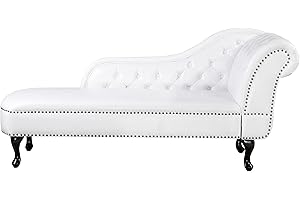 Beliani Chaise Longue de Piel sintética Blanca con Botones versión Derecha Nimes