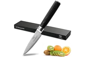 NANFANG BROTHERS Couteau d'office Damas de 3,5 cm, Qualité Professionnelle 67 Couches en Acier Inoxydable VG-10, Couteau de Cuisine Avec Poignée Ergonomique, Présenté dans un Magnifique Coffret Cadeau