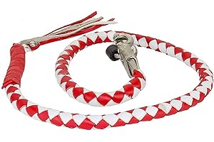 Dream Apparel 42" Leather Motorcycle Get Back Whip for Handlebar Fringed Biker Whip, Red and White