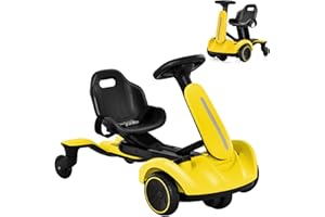 COSTWAY Electric Ride on Drift Car, 6V Battery Powered Racing Kart with 2-Position Adjustable Seat, 360° Spin Wheels, Horn, 2 Speeds Go Kart for Kids Aged 3-8 Years Old (Yellow)