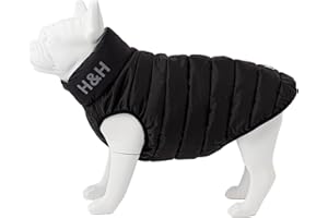 HUGO & HUDSON Reversible Dog Puffer Jacket, Windproof Water Resistant Coat, Black & Grey, M45
