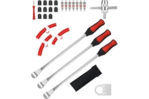 JOFLVA Démonte Pneu, 15in Outil Levier De Pneu, Demonte Pneu, Demonte Pneu Moto, 3 CuillèRes Outil Pneumatique Levier, avec 3 Jantes Protecteurs Roue Cuillères Changement Kit Accessoires.