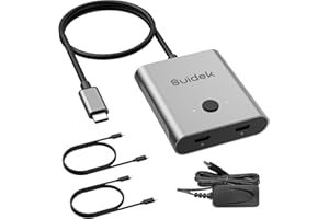 SUIDEK Commutateur USB C, Commutateur KVM USB C Prend en Charge la Sortie 8K@60 Hz 100W PD Charge Transfert de données 10 Gbps, câbles Type C Inclus