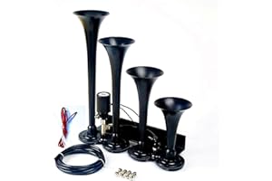 YIYDA Cuerno eléctrico Bocina de aire Impermeable cuatro tubos negro para cualquier 12v 24v vehículo camión tren tren coche coche rueda de carga