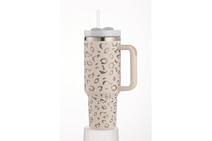 TAOQFUNNY Tumbler with Straw and Lid and Handle, 40oz Coffee Cup Travel Mug, Stainless Steel Vacuum Insulated Travel Mug, Car Coffee Mug, Water Bottle Thermos for Hot Iced Drink (Leopard Sakula Pink)