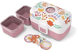 monbento - Fiambrera Infantil con Compartimentos Tresor graphic Papercut - Lonchera para Niños Ideal para Escuela/Picnic - Sin BPA - Personalizada y Segura - Lunch Box Niños Rosa con Motivo Floral