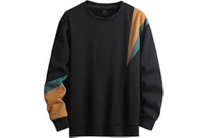 Covisoty Felpa Uomo, Maniche Lunghe Techwear Giapponese Harajuku Streetwear Girocollo Senza Cappuccio Patchwork Sweatshirt