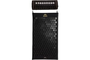 ShaktiMat [L'original] Tapis + Coussin Acupression - Soulage douleur dans le Dos, Pieds, Nuque, Jambes - Améliore circulation sanguine & Sommeil - Coton Biologique - Fabrication éthique - Noir