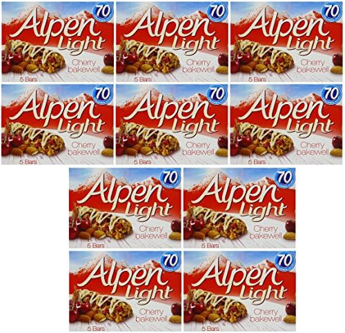 Alpen Light Cherry Bakewell Bars 145g, Pack of 10, 5 Bars Each