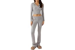 GETERUUV Zweiteiler Damen Y2K Hosenanzug 2 Teiler Hose und Pullover Strick Reißverschluss Up Crop Hoodie Vintage Sweatshirt mit Kapuze