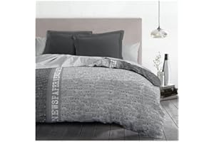 Home Linge Passion Juego de edredón de Microfibra Newspaper, 1 Funda nórdica de 220 x 240 cm y 2 Fundas de Almohada de 63 x 63 cm, Color Gris