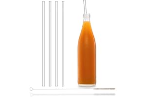 HÅLM HALM Pajitas de vidrio reutilizables para Stanley Cup Quencher Tumbler - 4 unidades rectas de 30 cm + cepillo de limpieza sin plástico apto para lavavajillas pajillas de cristal para botellas.