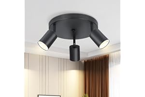 Glitzerlife Spotlight Ceiling Lights Kitchen - 3 Way LED Black Ceiling Light Fixtures Industrial Modern Adjustable Rotatable 350°Swivelling Modern GU10 for Lounge Living Room Bedroom Hallway NO Bulbs