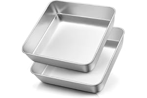 Herogo Kwadratowa forma do ciasta, zestaw 2 sztuk, ze stali nierdzewnej, prostokątna, forma do pieczenia, 21 x 21 x 5 cm, trwała, idealna do brownie/lasagne/ciasta, łatwa do czyszczenia i nadaje się