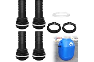 DELAMIYA 4 Unidades para depósito de 1 Pulgada, Paso del Tanque de Lluvia de plástico con Boquilla de Manguera de 25 mm, conexión de Manguera con Boquilla y Junta para depósito de Lluvia, Tanques de Agua