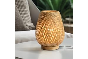 HUAMI Bedside Table Lamp with Double Layer Bamboo Lampshade Wooden Base Bedroom Lamp Handmade Decorative Night Light for Wedding Party Indoor Bedroom Dining Room Outdoor Gift Garden Balcony