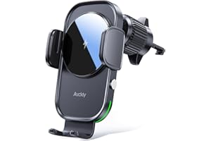 Auckly 15W Support Telephone Voiture Induction, [Serrage Automatique 270°], Rapide Chargeur Induction Voiture, Grille d'aération, pour iPhone 11 12 13 14 15 16 17 Série & Samsung S24 S23 S22 etc. Noir