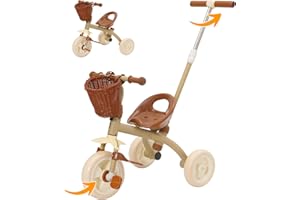 EULEUY 3 Wheel Kids Tricycles Age 1 to 5 Years,2-in-1 Ride On Toddler Trike with Parent Handle,Baby Balance Bike Toy With Adjustable Seat & Removable Pedal,Develops Motor Skills,Gift For Girls Boys,Green