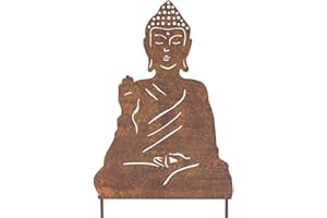 K&L Wall Art Plaque en métal Vintage Décoration de Jardin Aspect Rouille en métal Durable Toute l'année (Bouddha Vernis Effet patiné)