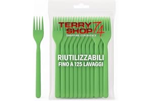 Terryshop74 Forchette Riutilizzabili Lavabili in Lavastoviglie Fino a 125 Volte – 7 Pollici – 6 Colori – Plastica Resistente – Varianti Coltelli e Cucchiai Bianchi (100, Forchette verdi)