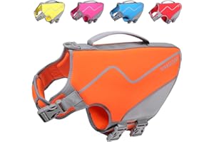 VIVAGLORY Schwimmweste für Hunde im sportlichen Stil, Strapazierfähige Haustier-Sicherheitsweste, Bequeme Neopren-Rettungswesten mit Klettverschluss, Orange, Medium