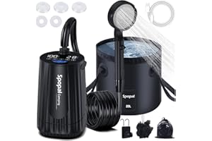 Spopal Portable Camping Shower - [Upgraded] 10000mAh Rechargeable Shower Pump with 20L Collapsible Bucket, IPX8 Waterproof Outdoor Portable Shower for Camping for Hiking, Travel, Car, Pet