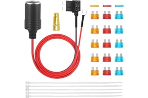 JTRON Car Cigarette Lighter 1set 1m Car Cigarette Lighter Adapter Add-a-Circuit TAP Adapter Lead 1.0mm Cable with 12V Fuse Holder for Micro/Mini/Standard ATM APM Blade Fuses (Standard ATC/ATO/APR/ATS)