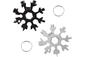 DONGSZQ 2 pezzi 18 in 1 strumento,Strumento fiocco di neve,Portachiavi fiocco di neve,Opener Keychain,Cacciavite Bottle Opener Keychain Chiave per Viaggi in Campeggio(Nero+argento)