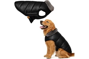 Sage Square Dog Jacket Winter Coat with Fur Collar, Light Weight, Ultra Warm Windproof, Waterproof Dog/Puppy for Cold Weather, Thicker Fleece Jacket (Black, XLarge - 30inch)