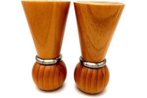 Swish 1 x Pair Finials For 35mm Curtain Pole Ends Cherry Wood Fluted/Pewter Ring Finial