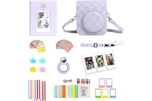 AISNYHO 11 in 1 Instant Camera Accessories Kit for Fujifilm Instax Mini 12 With Camera Case+Photo Album & Frames+Wall Hanging Frame+Colored Filter+Selfie Lens+ Triple Tabletop Frame (Checkered Purple)