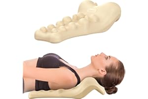 Fanlecy Relaxateur de nuque et d'épaules avec point de massage du haut du dos, appareil de traction cervicale pour soulager la douleur TMJ et alignement de la colonne cervicale, coussin chiropratique